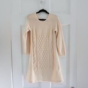 Hanna Andersson Cream Long Sleeve Cable Wool Blend Sweater Dress Size: 6-7